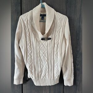 Karen Scott Cream Cable Knit Cowl Neck Sweater